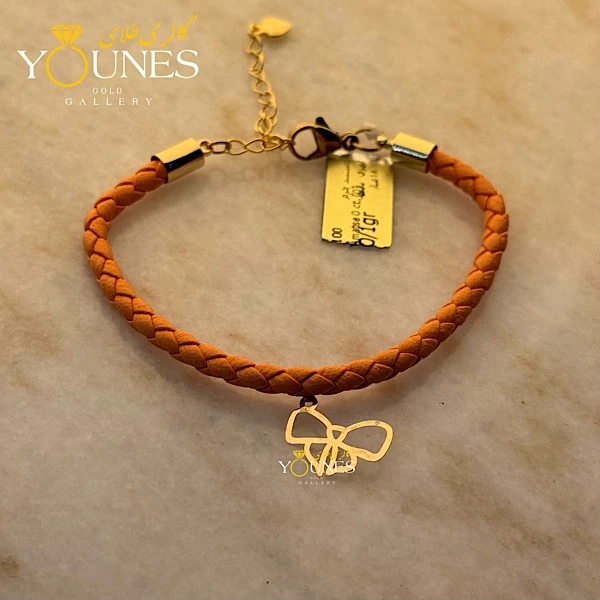 دستبند چرم پاپیون طلا